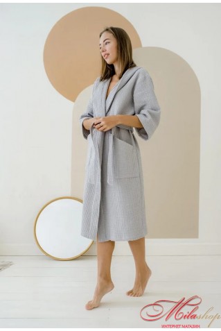 Вафельный женский халат с капюшоном COSY 201